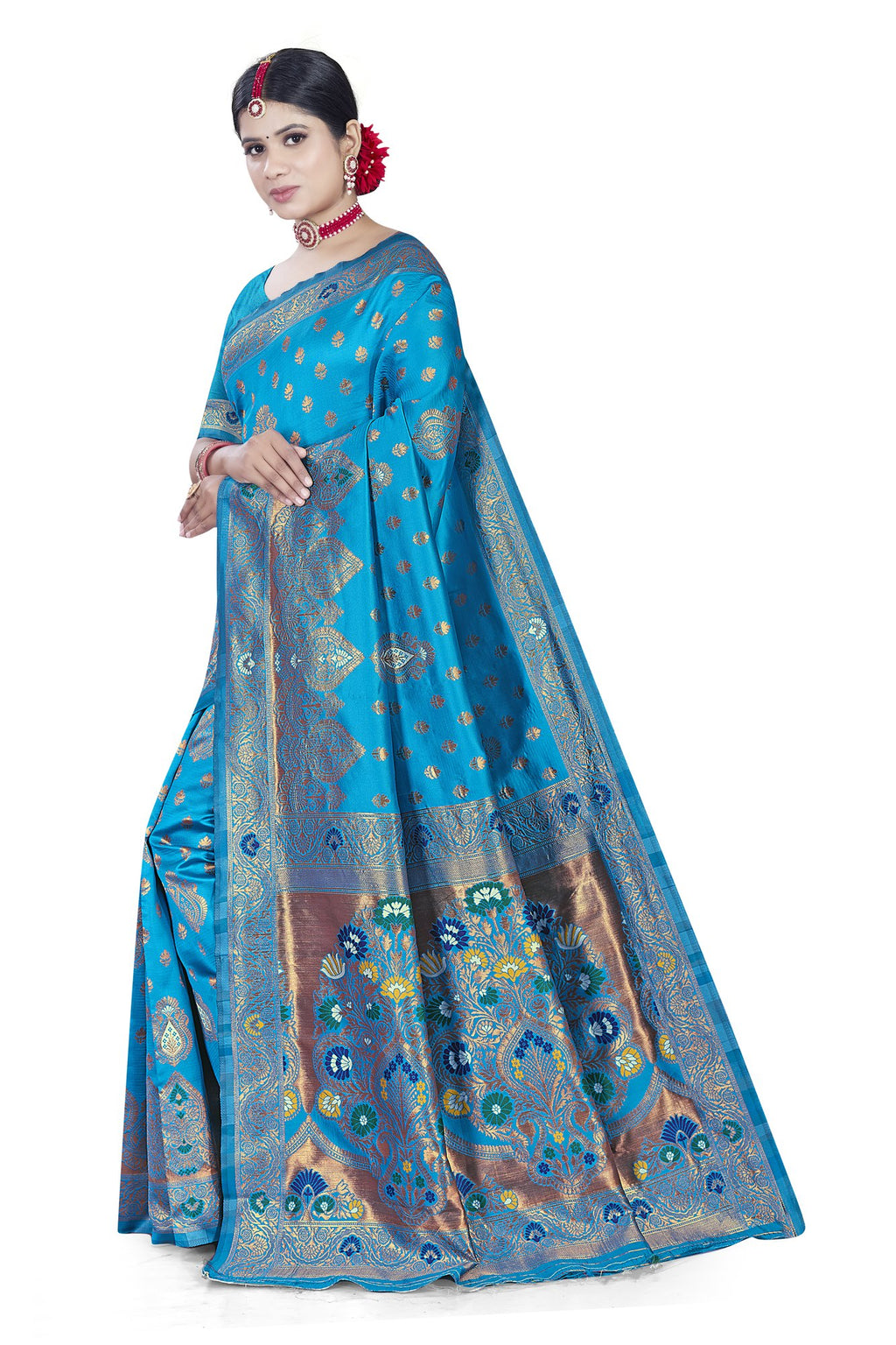 Paithani-style Art Silk Jacquard Saree with Peacock Pallu – Ferozi