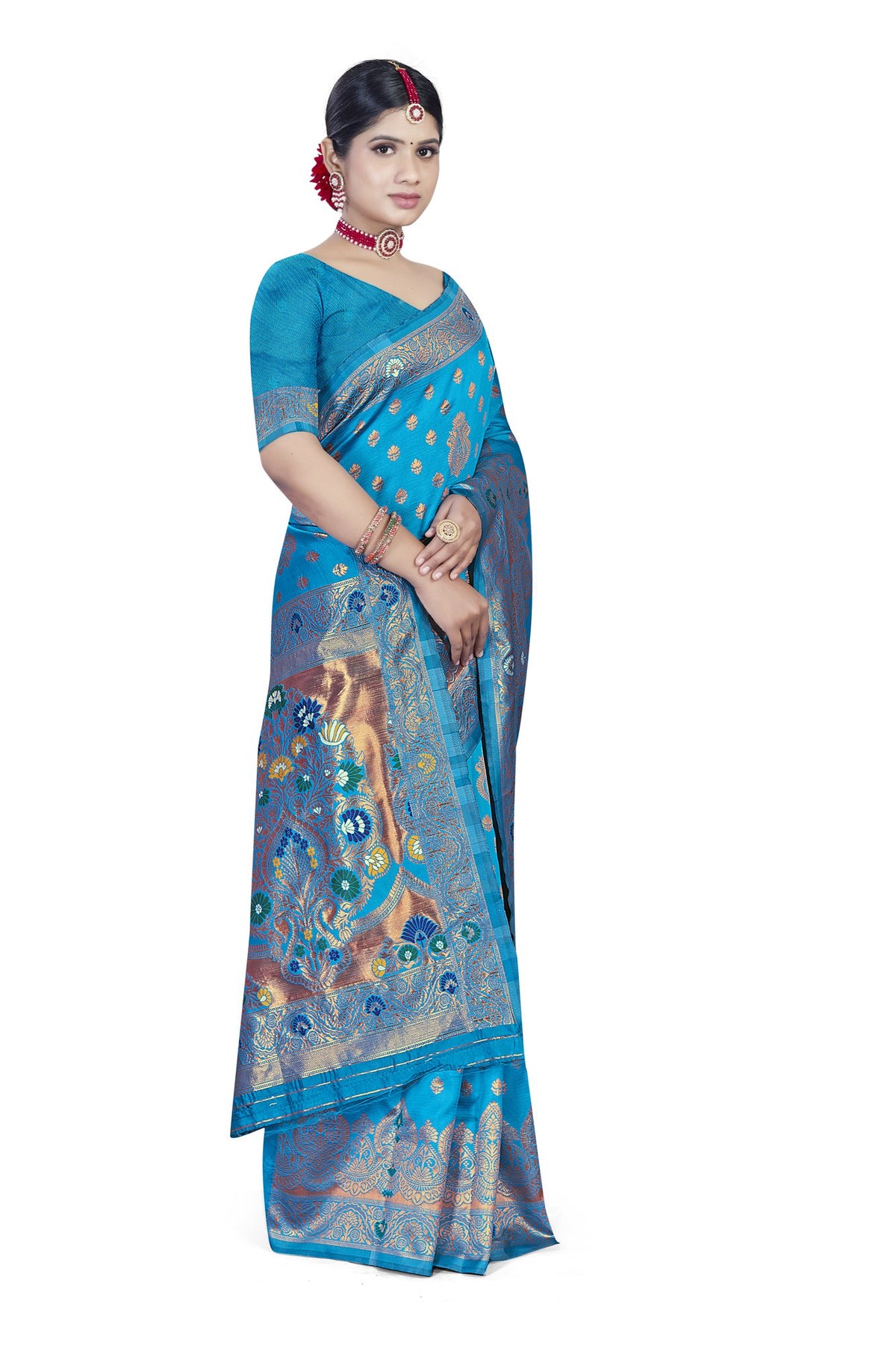 Paithani-style Art Silk Jacquard Saree with Peacock Pallu – Ferozi