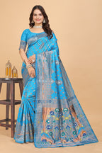 Paithani-style Art Silk Jacquard Saree with Peacock Pallu – Ferozi