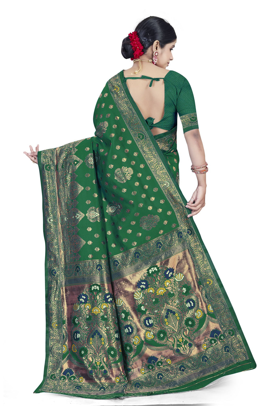 Paithani-style Art Silk Jacquard Saree with Peacock Pallu – Green