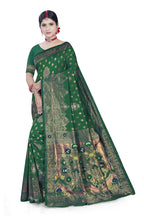 Paithani-style Art Silk Jacquard Saree with Peacock Pallu – Green