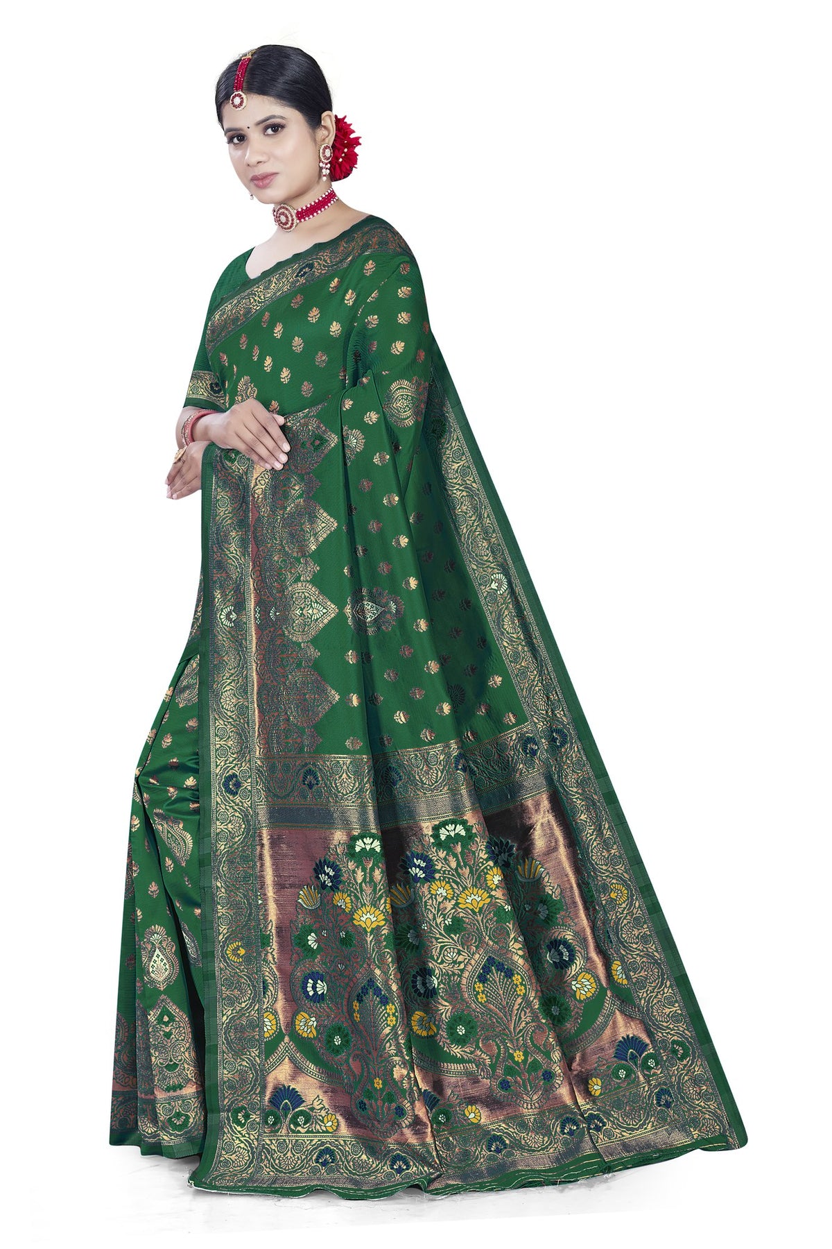 Paithani-style Art Silk Jacquard Saree with Peacock Pallu – Green
