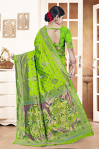 Paithani-style Art Silk Jacquard Saree with Peacock Pallu – Parrot Green