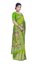 Paithani-style Art Silk Jacquard Saree with Peacock Pallu – Parrot Green