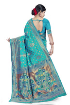 Paithani-style Art Silk Jacquard Saree with Peacock Pallu – Rama Blue