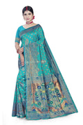 Paithani-style Art Silk Jacquard Saree with Peacock Pallu – Rama Blue