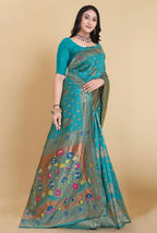 Paithani-style Art Silk Jacquard Saree with Peacock Pallu – Rama Blue