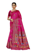 Paithani-style Art Silk Jacquard Saree with Peacock Pallu – Rani Pink