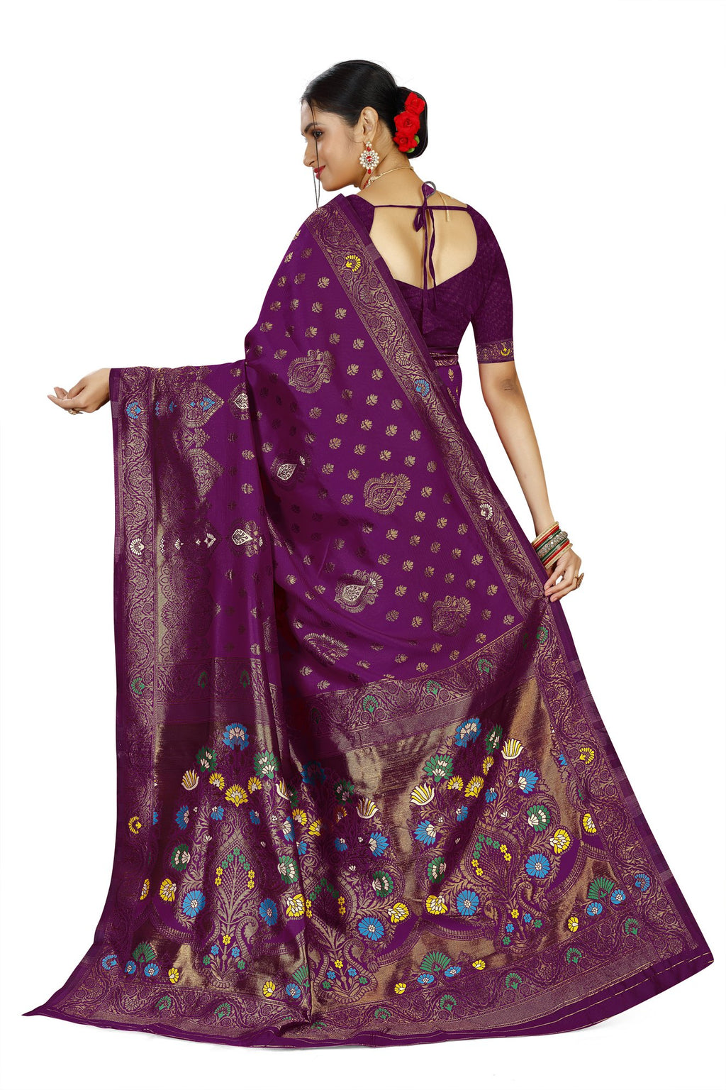 Paithani-style Art Silk Jacquard Saree with Peacock Pallu – Wine
