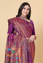 Paithani-style Art Silk Jacquard Saree with Peacock Pallu – Wine