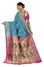Paithani-style Art Silk Saree with Contrast Peacock Border – Ferozi