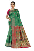 Paithani-style Art Silk Saree with Contrast Peacock Border – Green