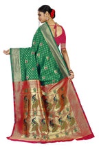 Paithani-style Art Silk Saree with Contrast Peacock Border – Green