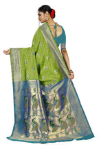 Paithani-style Art Silk Saree with Contrast Peacock Border – Parrot Green