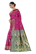 Paithani-style Art Silk Saree with Contrast Peacock Border – Rani Pink