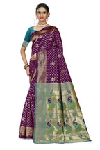Paithani-style Art Silk Saree with Contrast Peacock Border – Wine