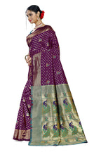 Paithani-style Art Silk Saree with Contrast Peacock Border – Wine