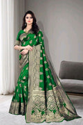 Banarasi-look Green Art Silk Jacquard Saree – Green