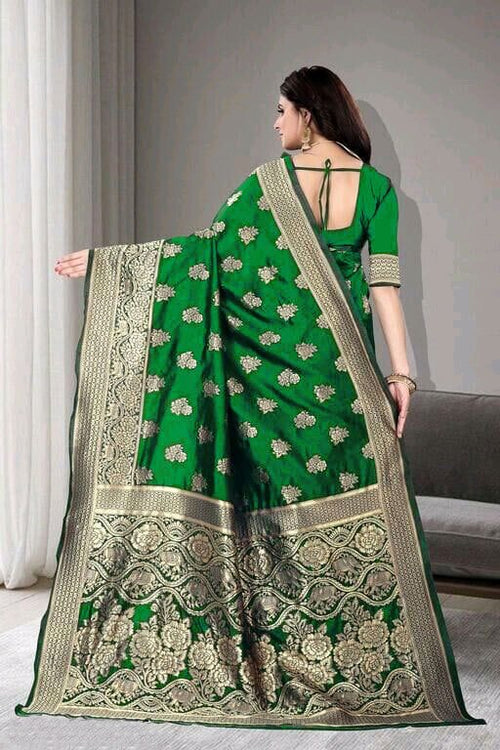 Banarasi-look Green Art Silk Jacquard Saree – Green