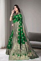Banarasi-look Green Art Silk Jacquard Saree – Green