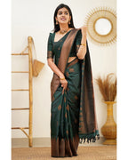 Lichi Art Silk Saree with Copper Zari Weave – Bottle Green