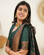Lichi Art Silk Saree with Copper Zari Weave – Bottle Green