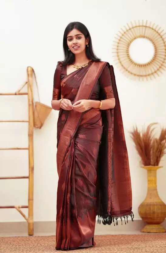 Lichi Art Silk Saree with Copper Zari Weave – Maroon