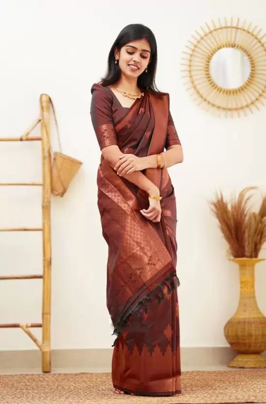 Lichi Art Silk Saree with Copper Zari Weave – Maroon