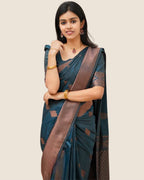 Lichi Art Silk Saree with Copper Zari Weave – Morpichh (Peacock Blue)