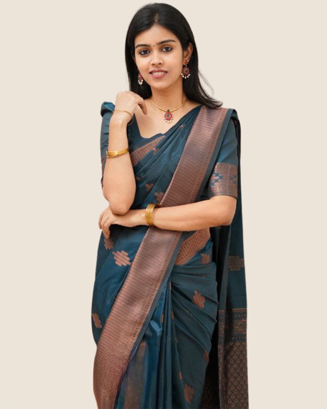 Lichi Art Silk Saree with Copper Zari Weave – Morpichh (Peacock Blue)