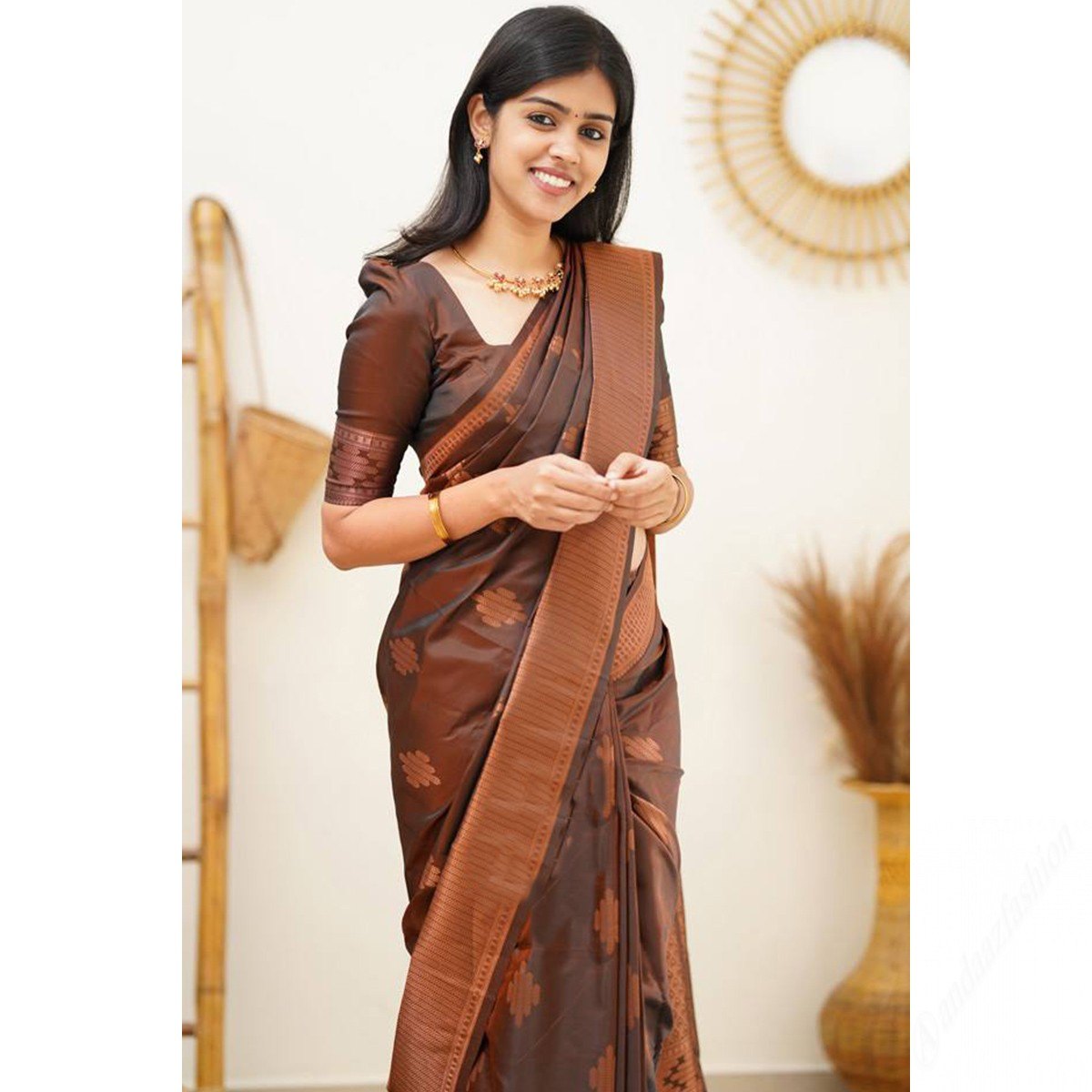 Lichi Art Silk Saree with Copper Zari Weave – Wine