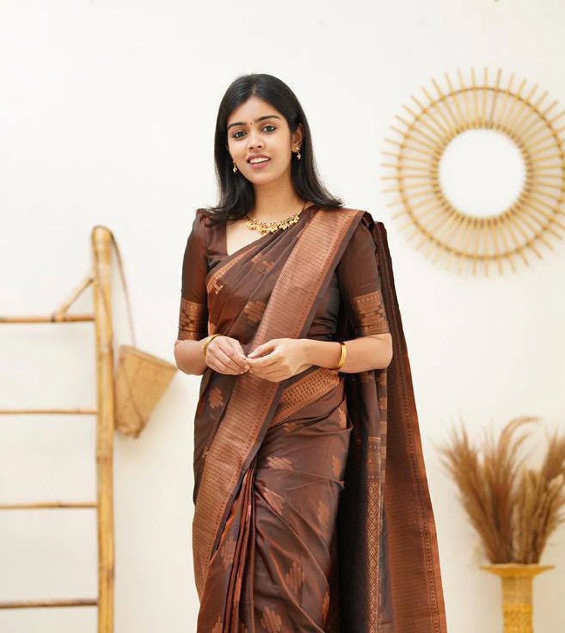 Lichi Art Silk Saree with Copper Zari Weave – Wine