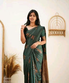 Copper Zari Striped Lichi Art Silk Saree – Bottle Green