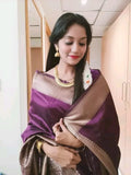 Purple Art Silk Saree with Zari Border – Purple