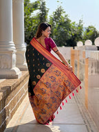 Premium Paithani-style Art Silk Saree with Peacock Pallu – Bottle Green