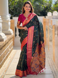 Premium Paithani-style Art Silk Saree with Peacock Pallu – Bottle Green