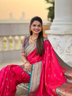 Premium Paithani-style Art Silk Saree with Peacock Pallu – Dark Rani