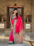 Premium Paithani-style Art Silk Saree with Peacock Pallu – Dark Rani