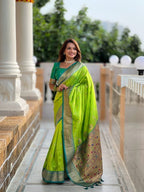 Premium Paithani-style Art Silk Saree with Peacock Pallu – Lemon