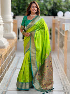 Premium Paithani-style Art Silk Saree with Peacock Pallu – Lemon