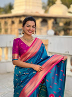 Premium Paithani-style Art Silk Saree with Peacock Pallu – Morpichh (Peacock Blue)