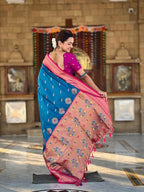 Premium Paithani-style Art Silk Saree with Peacock Pallu – Morpichh (Peacock Blue)