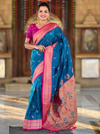 Premium Paithani-style Art Silk Saree with Peacock Pallu – Morpichh (Peacock Blue)