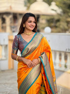 Premium Paithani-style Art Silk Saree with Peacock Pallu – Mustard