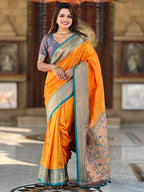 Premium Paithani-style Art Silk Saree with Peacock Pallu – Mustard