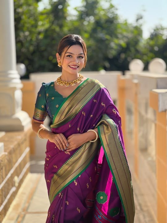 Premium Paithani-style Art Silk Saree with Peacock Pallu – Wine