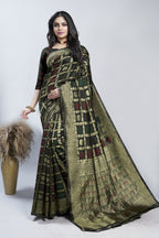 Black Checked Zari Art Silk Saree – Black