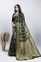 Black Checked Zari Art Silk Saree – Black