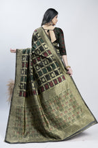Black Checked Zari Art Silk Saree – Black