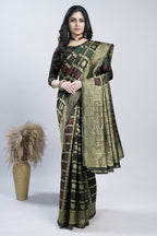 Black Checked Zari Art Silk Saree – Black